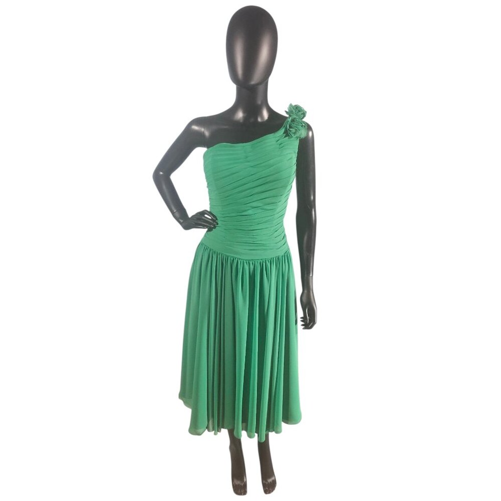 NWOT Shamrock One Shoulder Floral Chiffon Mid-Length Dress - Mori Lee